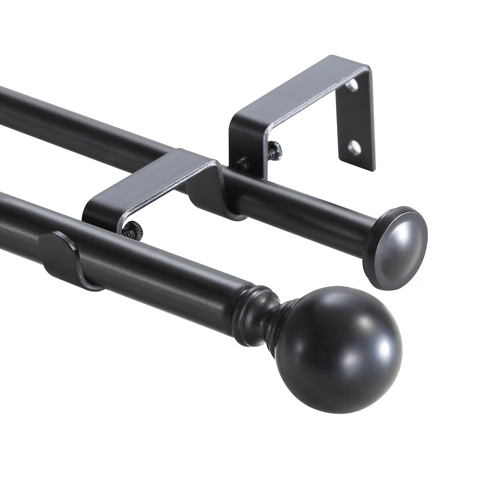 Urbanest Adjustable Double Curtain Rod Set Metal with Decorative Ball Finials, Heavy-Duty, 48"-84", Matte Black