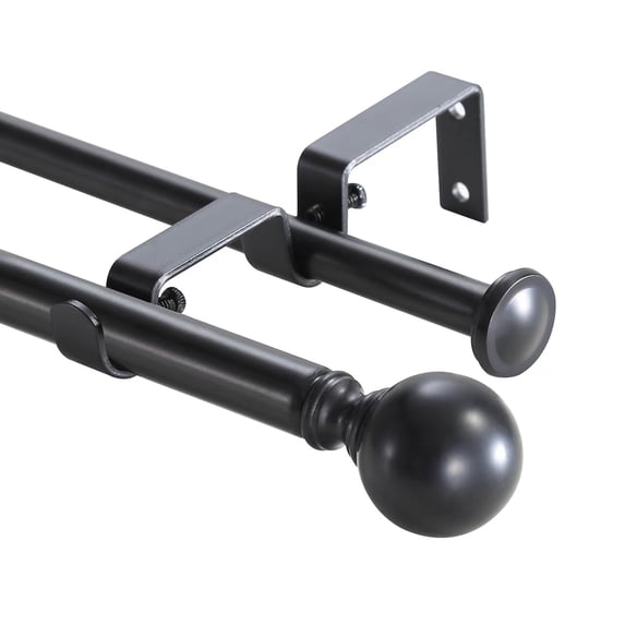 Urbanest Adjustable Double Curtain Rod Set Metal with Decorative Ball Finials, Heavy-Duty, 48"-84", Matte Black