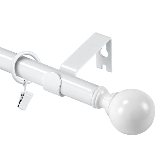Urbanest Single Curtain Rod with 8 Clip Rings & Decorative Ball Finials – Classic Metal Window Drapery Rod Set, Heavy-Duty & Adjustable, 5/8" Diameter, 28" to 48", Glossy White