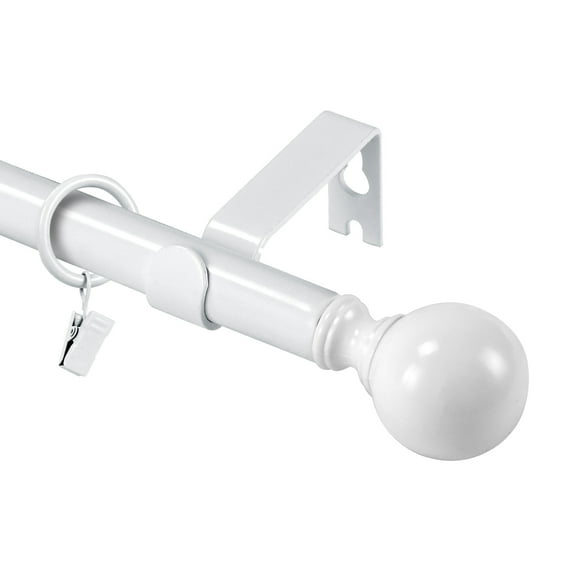 Urbanest Single Curtain Rod with 8 Clip Rings & Decorative Ball Finials – Classic Metal Window Drapery Rod Set, Heavy-Duty & Adjustable, 5/8" Diameter, 28" to 48", Glossy White