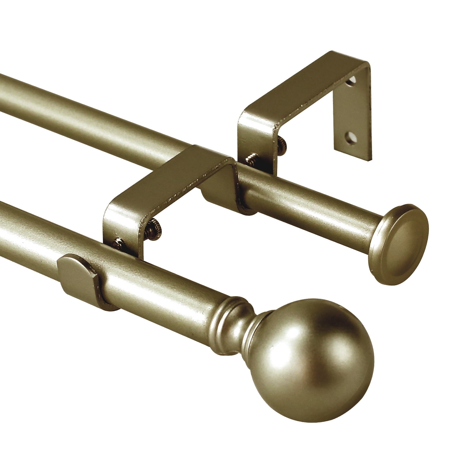 Urbanest Adjustable Double Curtain Rod Set Metal with Decorative Ball Finials, Heavy-Duty, 28"-48", Antique Gold