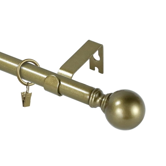 Urbanest Single Curtain Rod with 8 Clip Rings & Decorative Ball Finials – Classic Metal Window Drapery Rod Set, Heavy-Duty & Adjustable, 5/8" Diameter, 28" to 48", Antique Gold