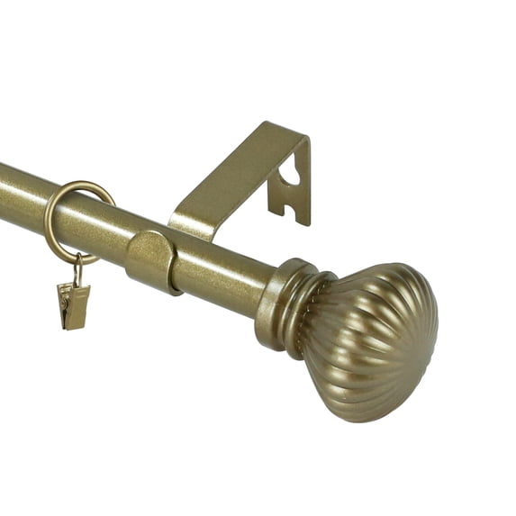 Urbanest Single Curtain Rod with 24 Clip Rings & Decorative Fluted Ball Finials – Classic Metal Window Drapery Rod Set, Heavy-Duty & Adjustable, 5/8" Diameter, 84" to 120", Antique Gold