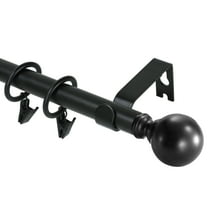 Urbanest Single Curtain Rod with 8 Clip Rings & Decorative Ball Finials – Classic Metal Window Drapery Rod Set, Heavy-Duty & Adjustable, 5/8" Diameter, 28" to 48", Matte Black