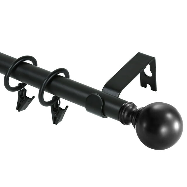 Urbanest Ball Single Curtain Rod Set With 8 Rings, 5/8", 28-48", Black