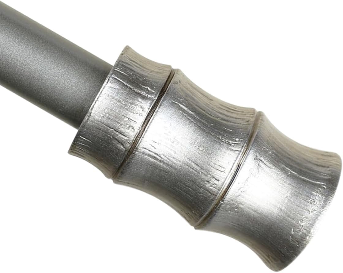 Urbanest Adjustable Single Curtain Rod Set Bamboo Finials – 1 - Inch Diameter, With Pewter Rod, 48–84 Inches