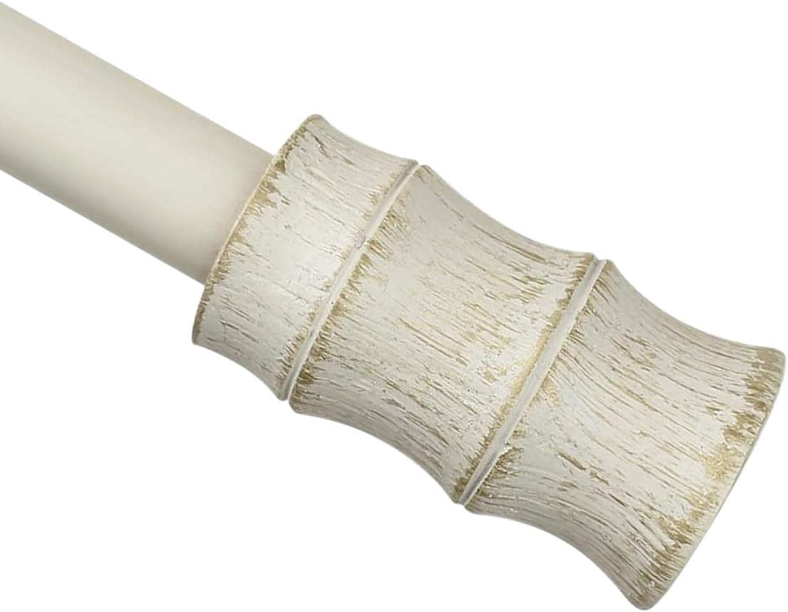Urbanest Adjustable Single Curtain Rod Set Gilded Bamboo Finials – 1 - Inch Diameter, With French White Rod, 84–120 Inches