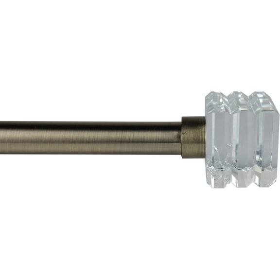Urbanest Adjustable Single Curtain Rod Set Basilica Crystal Finials – 1 -Inch Diameter, With Antique Brass Rod, 28–48 Inches
