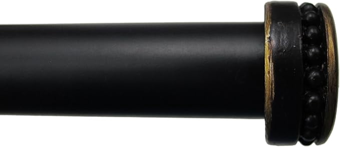Urbanest Adjustable Single Curtain Rod Set With Beaded Cap Finials – 3/4-Inch Diameter, With Black Rod, 84–120 Inches