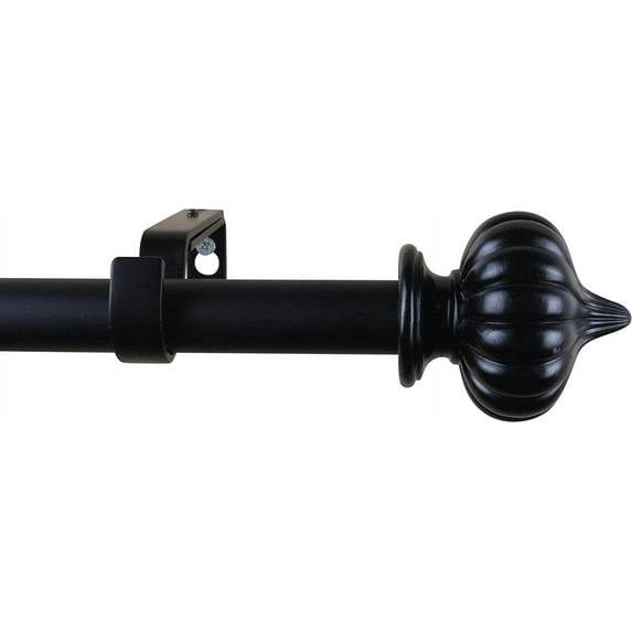 Urbanest Adjustable Single Curtain Rod Set Bishop Finials – 1 - Inch Diameter, With Black Rod, 48–84 Inches