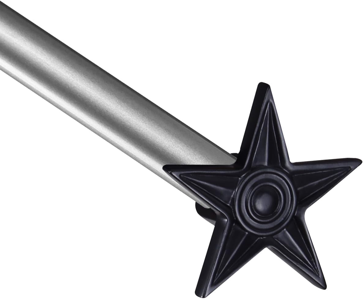 Urbanest Adjustable Single Curtain Rod Set With Blue Star Finials – 3/4-Inch Diameter, With Pewter Rod, 28–48 Inches