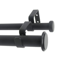 Urbanest Bouton Flat Button 1" 3/4" Double Drapery Curtain Window Rod Set - 28" to 48", Black
