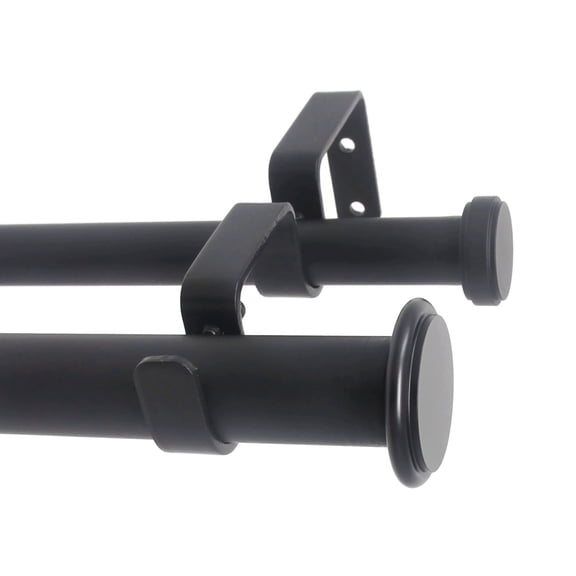 Urbanest Bouton Flat Button 1" 3/4" Double Drapery Curtain Window Rod Set - 28" to 48", Black