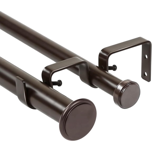 Urbanest Adjustable Double Curtain Rod Set Bouton Flat Button Finials – 1″ Front & 3/4″ Back Rod With Bronze Rod, 28–48 Inches