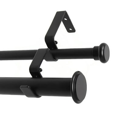 Urbanest Bouton Flat Button 1" 5/8" Double Drapery Curtain Window Rod Set - 28" to 48", Black