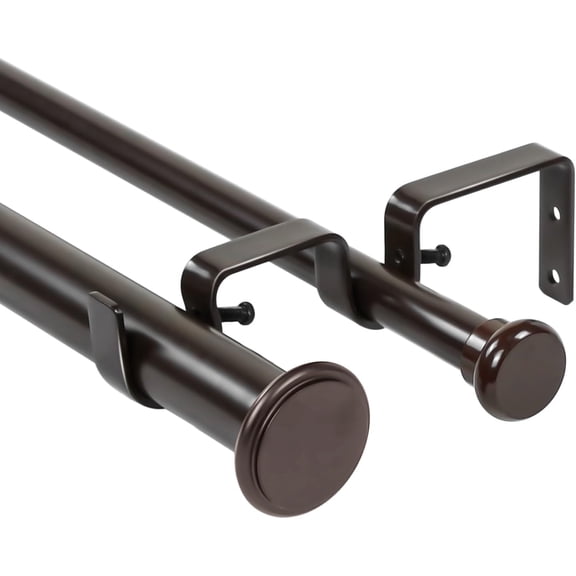 Urbanest Adjustable Double Curtain Rod Set Bouton Flat Button Finials – 1″ Front & 5/8″ Back Rod With Bronze Rod, 28–48 Inches