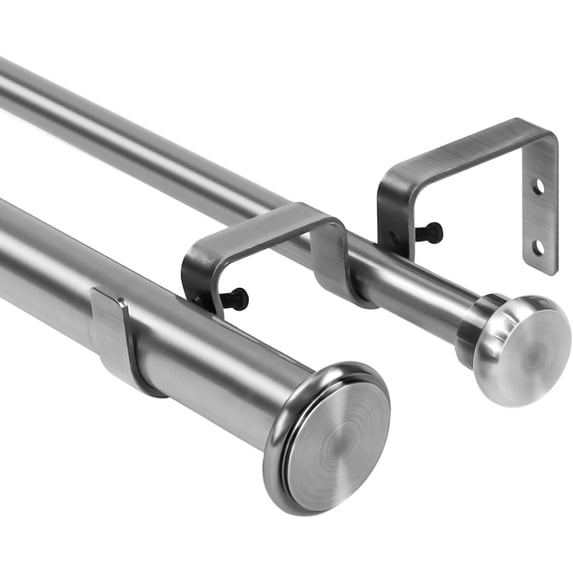 Urbanest Adjustable Double Curtain Rod Set Bouton Flat Button Finials – 1″ Front & 5/8″ Back Rod With Brushed Steel Rod, 28–48 Inches