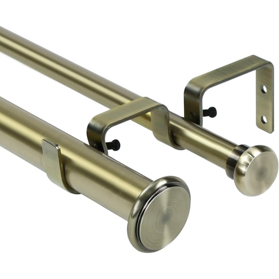 Urbanest Adjustable Double Curtain Rod Set Bouton Flat Button Finials – 1″ Front & 5/8″ Back Rod With Antique Brass Rod, 84–120 Inches