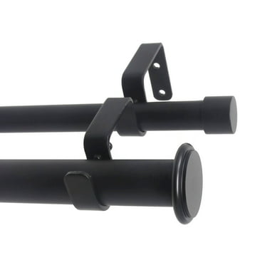 Urbanest Bouton Manhattan 1" 3/4" Double Drapery Curtain Window Rod Set - 28" to 48", Black