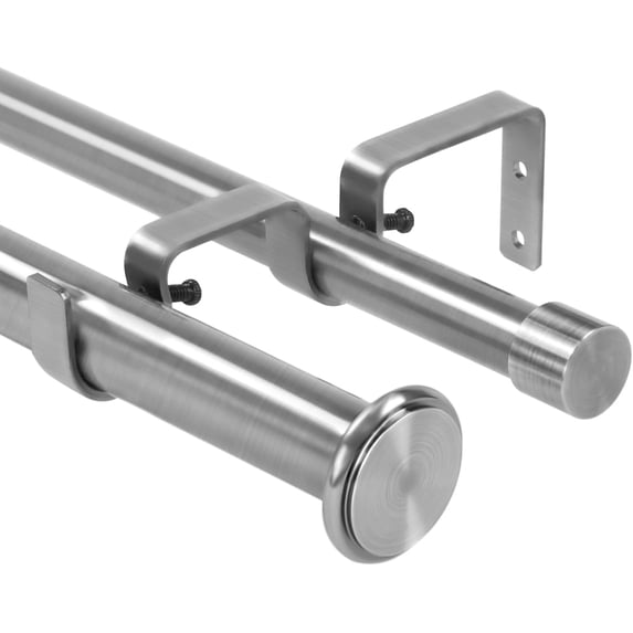 Urbanest Adjustable Double Curtain Rod Set Bouton Manhattan Finials – 1″ Front & 3/4″ Back Rod With Brushed Steel Rod, 48–84 Inches