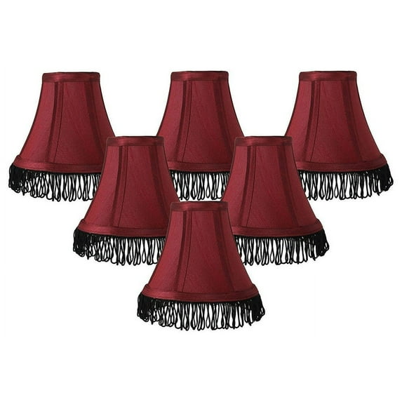Urbanest Burgundy With Black Fringe Silk Bell Chandelier Shade, 3x6x5", Set of 6