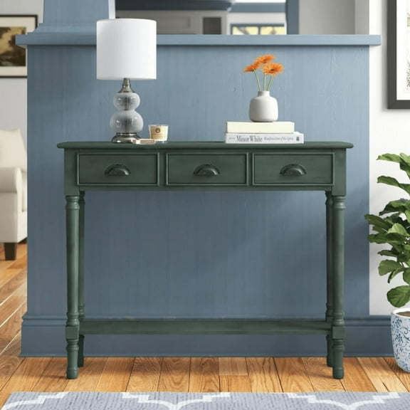 Urbanest Burlington Wood 3-drawer Console Table Peacock Green Oriental, Farmhouse Console Tables