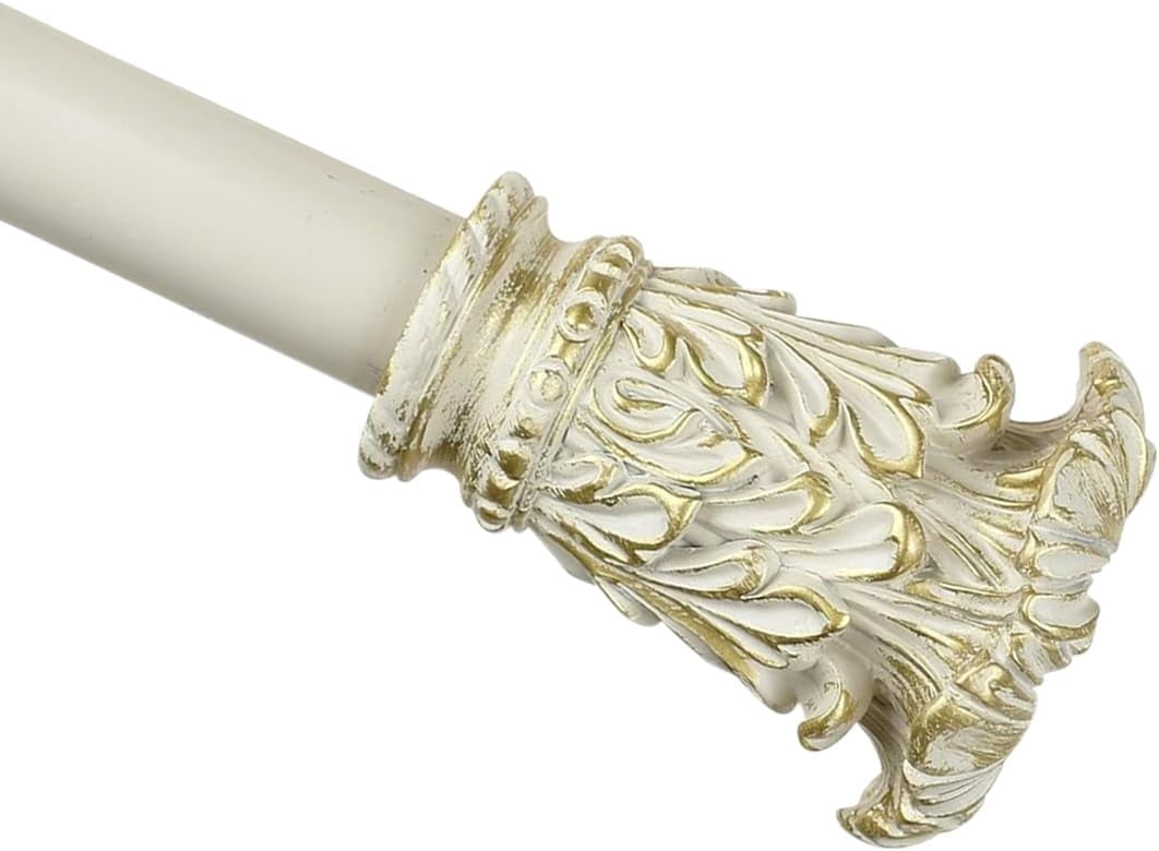 Urbanest Adjustable Single Curtain Rod Set Gilded Chilton Finials – 1 - Inch Diameter, With French White Rod, 48–84 Inches