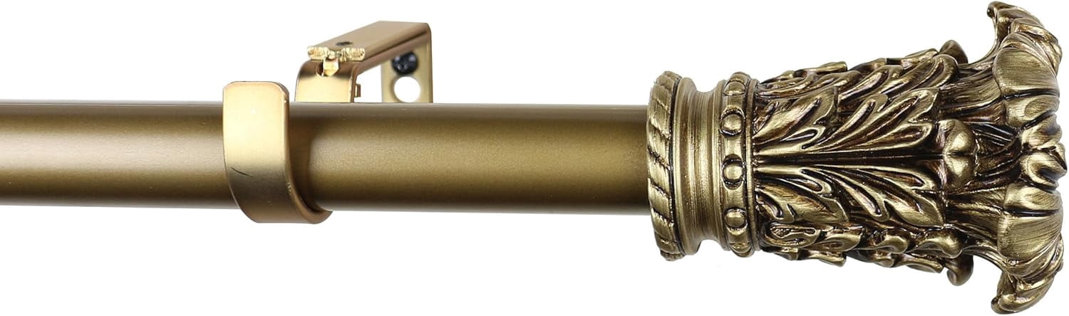 Urbanest Adjustable Single Curtain Rod Set Chilton Finials – 1 - Inch Diameter, With Renaissance Gold Rod, 48–84 Inches