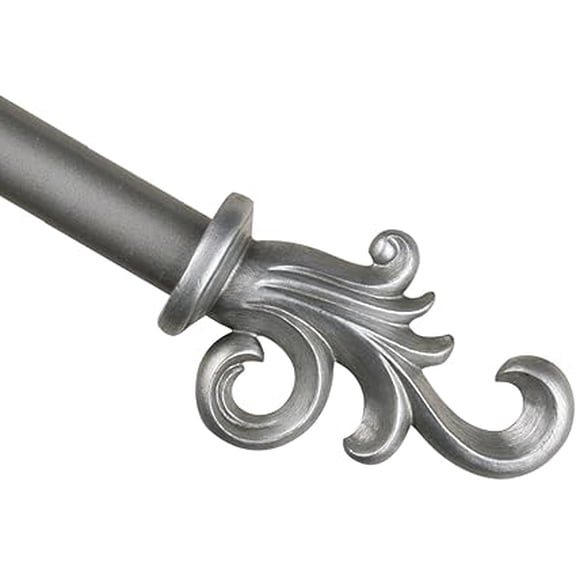 Urbanest Adjustable Single Curtain Rod Set Coda Finials – 1 - Inch Diameter, With Pewter Rod, 48–84 Inches