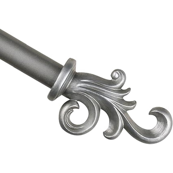 Urbanest Adjustable Single Curtain Rod Set Coda Finials – 1 - Inch Diameter, With Pewter Rod, 28–48 Inches