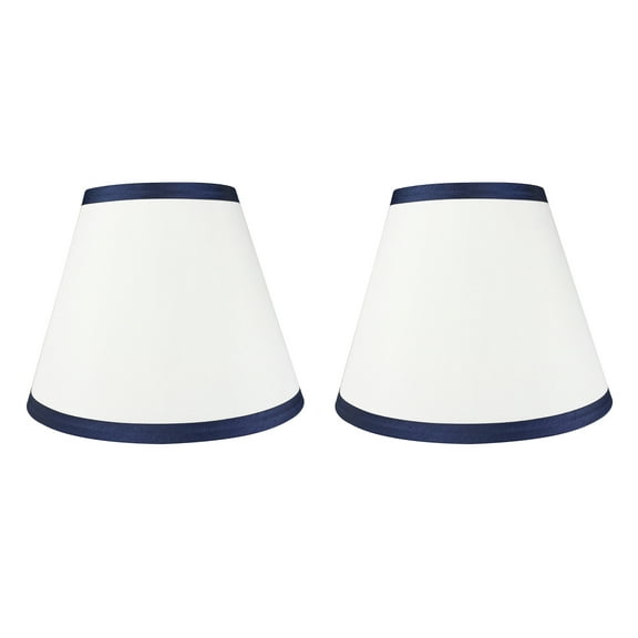 Urbanest Coolie Hardback Lampshade, 5-inch by 9-inch by 7-inch, Off White with Navy Blue Trim, Set of 2