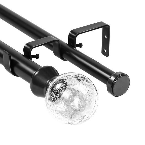 Urbanest Crackle Glass Flat Button 1" 3/4" Double Drapery Curtain Window Rod Set - 28" to 48", Black