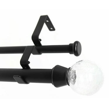 Urbanest Crackle Glass Flat Button 1" 5/8" Double Drapery Curtain Window Rod Set - 28" to 48", Black