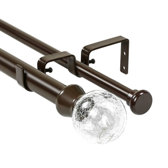 Urbanest Crackle Glass Flat Button 1" 5/8" Double Drapery Curtain Window Rod Set - 28" to 48", Bronze