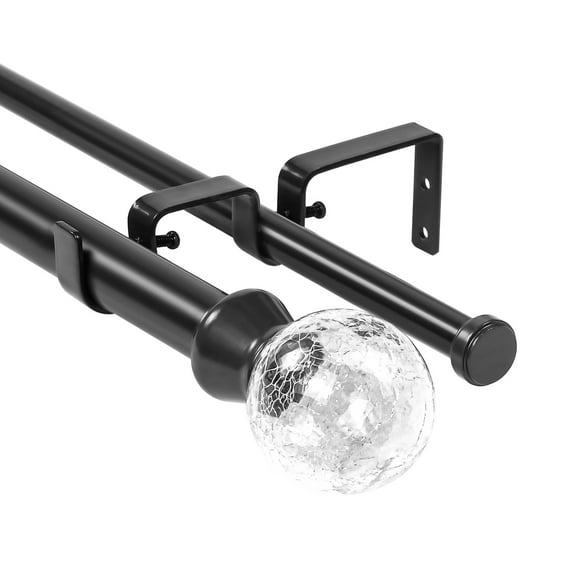 Urbanest Crackle Glass Manhattan 1" 5/8" Double Drapery Curtain Window Rod Set - 28" to 48", Black