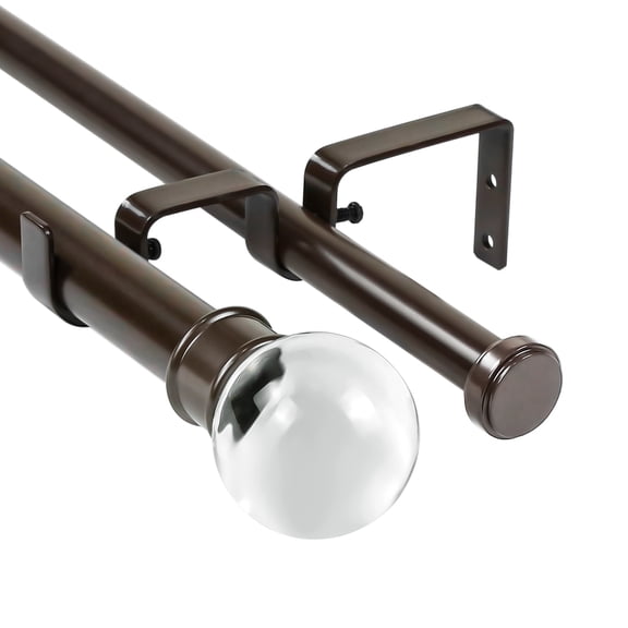 Urbanest Crystal Ball Flat Button 1" 3/4" Double Drapery Curtain Window Rod Set - 28" to 48", Bronze