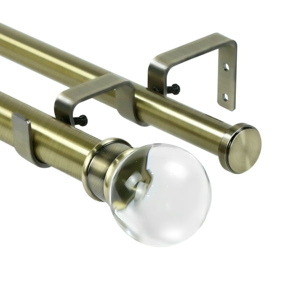 Urbanest Crystal Ball Flat Button 1" 3/4" Double Drapery Curtain Window Rod Set - 84" to 120", Antique Brass