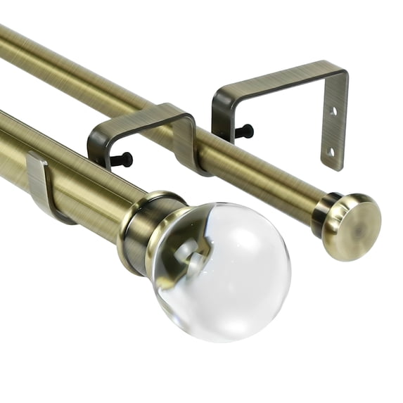Urbanest Crystal Ball Flat Button 1" 5/8" Double Drapery Curtain Window Rod Set - 28" to 48", Antique Brass
