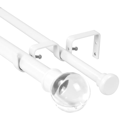 Urbanest Crystal Ball Flat Button 1" 5/8" Double Drapery Curtain Window Rod Set - 28" to 48", White