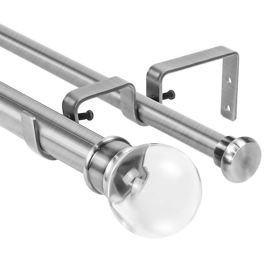 Urbanest Crystal Ball Flat Button 1" 5/8" Double Drapery Curtain Window Rod Set - 84" to 120", Brushed Steel