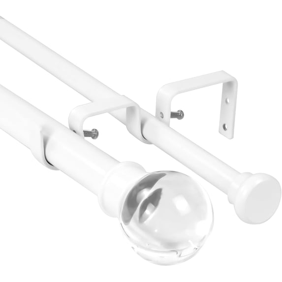 Urbanest Adjustable Double Curtain Rod Set Crystal Ball Flat Button Finials – 1″ Front & 5/8 Back Rod With Glossy White Rod, 84–120 Inches