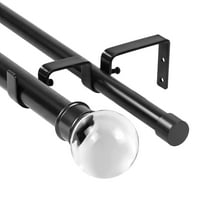 Urbanest Crystal Ball Manhattan 1" 3/4" Double Drapery Curtain Window Rod Set - 28" to 48", Black