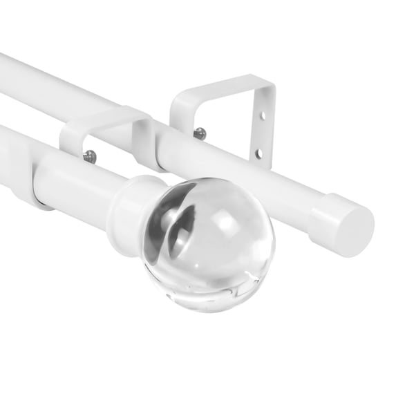 Urbanest Crystal Ball Manhattan 1" 3/4" Double Drapery Curtain Window Rod Set - 28" to 48", White