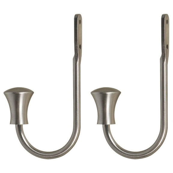 Urbanest Decorative Curtain Holdbacks for Drapes and Curtains, Classic Metal Drapery Tiebacks, Window Curtain Holdback Hooks, 2 Piece, Nickel