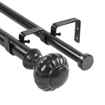 Urbanest Door Knob Flat Button 1" 3/4" Double Drapery Curtain Window Rod Set - 28" to 48", Black