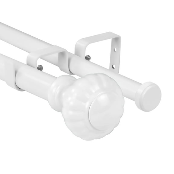 Urbanest Door Knob Flat Button 1" 3/4" Double Drapery Curtain Window Rod Set - 48" to 84", White