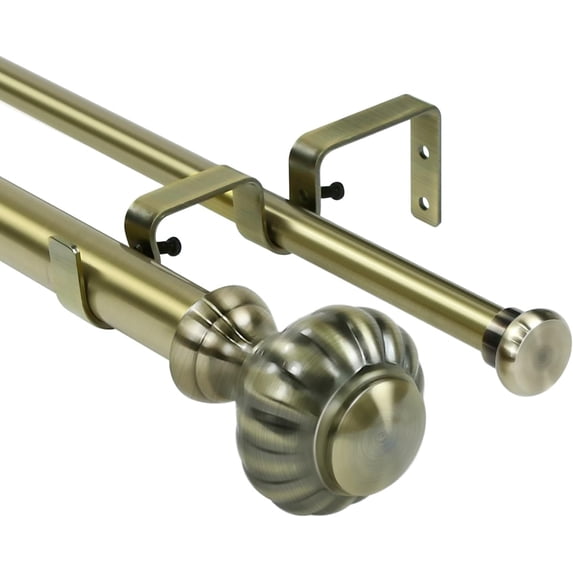 Urbanest Adjustable Double Curtain Rod Set Door Knob Flat Button Finials – 1″ Front & 5/8 Back Rod With Antique Brass Rod, 48–84 Inches