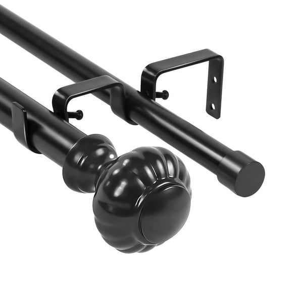 Urbanest Door Knob Manhattan 1" 3/4" Double Drapery Curtain Window Rod Set - 28" to 48", Black