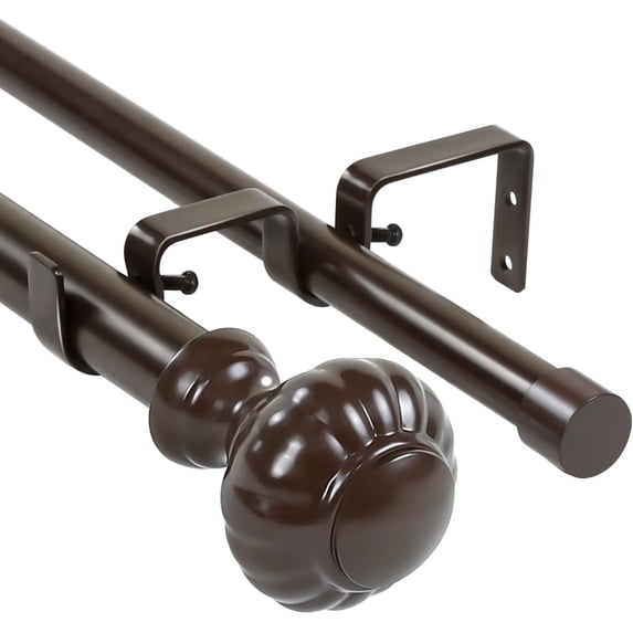 Urbanest Adjustable Double Curtain Rod Set Door Knob Manhattan Finials – 1″ Front & 3/4 Back Rod With Bronze Rod, 48–84 Inches
