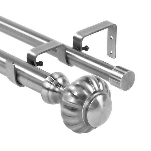 Urbanest Door Knob Manhattan 1" 3/4" Double Drapery Curtain Window Rod Set - 48" to 84", Brushed Steel